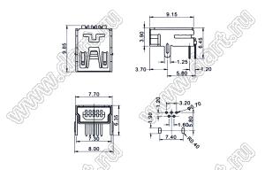 US01-386 (USB 002) розетка мини USB2.0 для выводного монтажа, 5 конт., 90 гр.