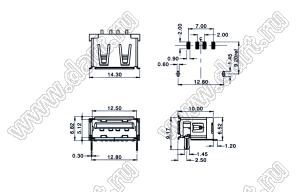 US01-003 розетка USB2.0 на плату SMD тип A