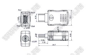 US10-038 вилка мини USB2.0 на кабель, 10 конт.