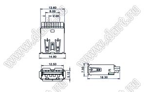 US01-001 розетка USB3.0 на кабель тип A