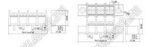 KF65SM-11.0-24P-13 (DG65S-A-24P-13) клеммник барьерный, выводы прямые в плату, корпус с монтажными ушами; шаг=11мм; I max=30/32А (стандарт UL/ICT); U=600/750В (стандарт UL/ICT); 24-конт.