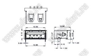 US10-092 розетка USB2.0 на плату SMD тип A