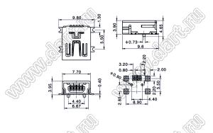 US01-557 розетка мини USB2.0 для поверхностного (SMD) монтажа, 5 конт.,(0.4)