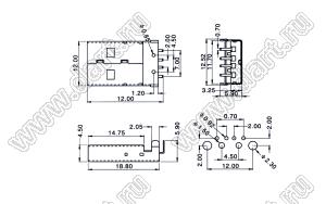 US01-098 (USB-AR, US01-514) вилка USB2.0 на плату для выводного монтажа угловая горизонтальная тип A