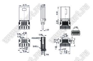 US10-049 вилка мини USB2.0 для выводного монтажа, 10 конт.