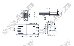 US01-515 розетка микро USB2.0 на кабель, 5 конт.