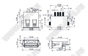 US01-564 розетка USB2.0 на плату SMD тип A