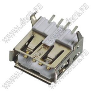 US01-146 (USBA-F-SM) USB Famale SMT 90° A type with PEG розетка USB2.0 на плату SMD тип A с монтажными выводами
