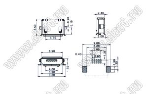 US01-522 розетка микро USB2.0 для поверхностного (SMD) монтажа, тип AB, 5 конт.