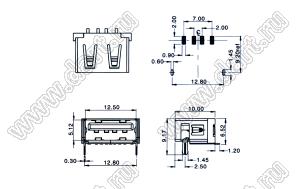US01-004 розетка USB2.0 на плату SMD тип A