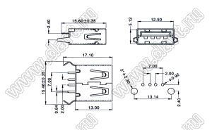 US01-165 (KLS1-181B-B) вилка USB2.0 на плату для выводного монтажа прямая вертикальные тип A