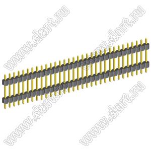 2211DI-32G-1940 (PLH-32, KLS1-218-1-32-S-3.0*6.0*19.4) вилка штыревая открытая прямая с двойным изолятором однорядная на плату для монтажа в отверстия; P=2,54мм; 32-конт.; L=19,4мм
