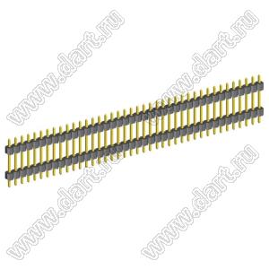 2211DI-40G-1940 (PLH-40, KLS1-218-1-40-S-3.0*6.0*19.4) вилка штыревая открытая прямая с двойным изолятором однорядная на плату для монтажа в отверстия; P=2,54мм; 40-конт.; L=19,4мм