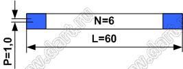 BLFPC P1,0 6PIN 60mm шлейф плоский, шаг 1,0мм 6 жил длина 60мм, контакты на одной поверхности