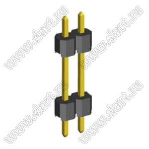 2211DI-02G-1940 (PLH-02, KLS1-218-1-02-S-3.0*6.0*19.4) вилка штыревая открытая прямая с двойным изолятором однорядная на плату для монтажа в отверстия; P=2,54мм; 2-конт.; L=19,4мм