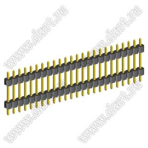 2211DI-24G-1940 (PLH-24, KLS1-218-1-24-S-3.0*6.0*19.4) вилка штыревая открытая прямая с двойным изолятором однорядная на плату для монтажа в отверстия; P=2,54мм; 24-конт.; L=19,4мм