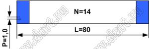 BLFPC P1,0 14PIN 80mm шлейф плоский, шаг 1,0мм 14 жил длина 80мм, контакты на одной поверхности