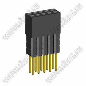 2214113-10G-3C розетка двухрядная с увеличенным изолятором на плату для монтажа в отверстия; шаг 2,54x2,54мм; C=7,10мм; D=16,13мм; 10-конт.