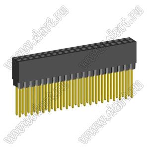 2214113-40G-1C розетка двухрядная с увеличенным изолятором на плату для монтажа в отверстия; шаг 2.54мм; P=2,54x2,54мм; C=12,20мм; D=11,50мм; 40-конт.