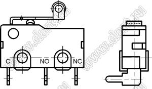 SM5-05C (JL026-A1) микропереключатель концевой угловой в плату с роликом на рычаге 17мм