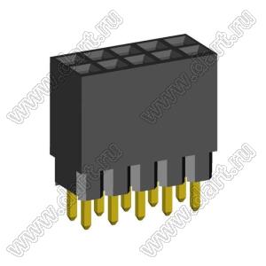 2214113-10G-1A розетка двухрядная с увеличенным изолятором на плату для монтажа в отверстия; шаг 2,54x2,54мм; C=2,30мм; D=11,50мм; 10-конт.