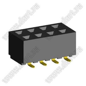 2214SM-08G-62 розетка двухрядная прямая на плату для поверхностного (SMD) монтажа; 8-конт.; P=2,54мм