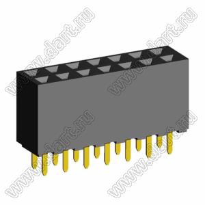 2214S-14G-85-SJ розетка двухрядная с трехсторонними контактами прямая на плату для монтажа в отверстия, высота изолятора 8,5 мм; 14-конт.; P=2,54мм