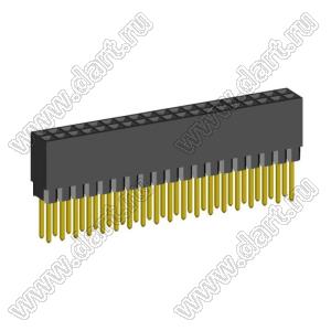 2214113-38G-1B розетка двухрядная с увеличенным изолятором на плату для монтажа в отверстия; шаг 2,54x2,54мм; C=7,35мм; D=11,50мм; 38-конт.