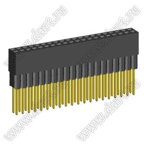 2214113-40G-2C розетка двухрядная с увеличенным изолятором на плату для монтажа в отверстия; шаг 2.54мм; P=2,54x2,54мм; C=9,65мм; D=13,59мм; 40-конт.