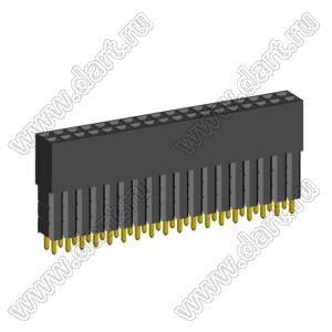 2214113-36G-3B розетка двухрядная с увеличенным изолятором на плату для монтажа в отверстия; шаг 2.54мм; P=2,54x2,54мм; C=2,30мм; D=16,13мм; 36-конт.