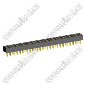 2214S-46G-36D розетка двухрядная прямая (гнездо) на плату для монтажа в отверстия, высота изолятора 3,6 мм; шаг 2,54 x 2,54 мм