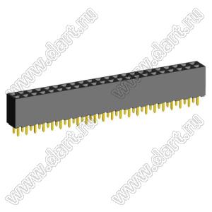 2214S-44G-85-SJ розетка двухрядная с трехсторонними контактами прямая на плату для монтажа в отверстия, высота изолятора 8,5 мм; 44-конт.; P=2,54мм