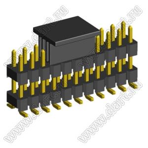 2213SMDI-22G-CP вилка открытая прямая двухрядная с двойным изолятором на плату для поверхностного (SMD) монтажа с захватом; шаг 2,54 x 2,54 мм; (2x11) конт.