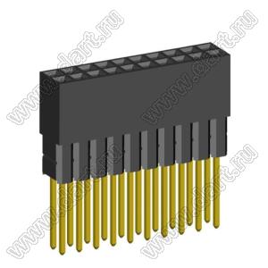 2214113-20G-2C розетка двухрядная с увеличенным изолятором на плату для монтажа в отверстия; шаг 2.54мм; P=2,54x2,54мм; C=9,65мм; D=13,59мм; 20-конт.