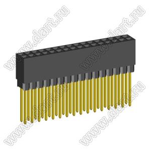 2214113-32G-1C розетка двухрядная с увеличенным изолятором на плату для монтажа в отверстия; шаг 2.54мм; P=2,54x2,54мм; C=12,20мм; D=11,50мм; 32-конт.