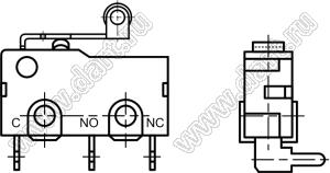 SM5-05D (JL026-A2) микропереключатель концевой угловой в плату с роликом на рычаге 17мм