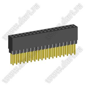 2214113-36G-1B розетка двухрядная с увеличенным изолятором на плату для монтажа в отверстия; шаг 2,54x2,54мм; C=7,35мм; D=11,50мм; 36-конт.