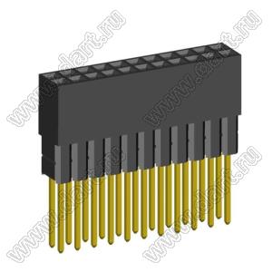 2214113-22G-2C розетка двухрядная с увеличенным изолятором на плату для монтажа в отверстия; шаг 2.54мм; P=2,54x2,54мм; C=9,65мм; D=13,59мм; 22-конт.