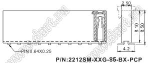 2212SM-08G-85-B2-PCP розетка прямая однорядная на плату для поверхностного (SMD) монтажа с захватом; P=2,54мм; 8-конт.