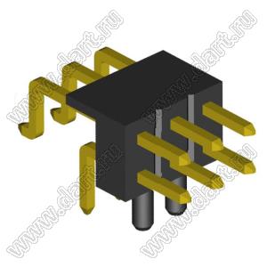 2208R-06G-A60632-PG вилка открытая угловая двухрядная с направляющими на плату для монтажа в отверстия и SMD; шаг 2,00 x 2,00 мм; (2x3) конт.