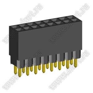 2214113-16G-1A розетка двухрядная с увеличенным изолятором на плату для монтажа в отверстия; шаг 2,54x2,54мм; C=2,30мм; D=11,50мм; 16-конт.