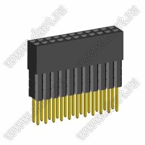 2214113-22G-3C розетка двухрядная с увеличенным изолятором на плату для монтажа в отверстия; шаг 2,54x2,54мм; C=7,10мм; D=16,13мм; 22-конт.