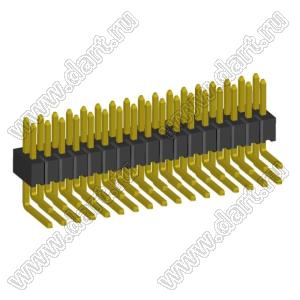 2199R15-034G-301523 вилка штыревая открытая угловая двухрядная на плату для монтажа в отверстия; шаг 1,27 x 1,27 мм; (2x17) конт.