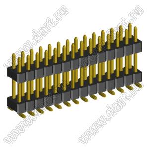 2199SBDI-28G-SM-3580 (PLLHD1.27-28S) вилка штыревая открытая прямая двухрядная с двойным изолятором на плату для поверхностного (SMD) монтажа, шаг 1,27x1,27 мм, 2x14 конт.