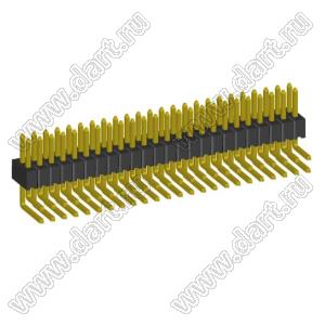 2199R15-48G-301523 (PLLD1.27-48R) вилка штыревая открытая угловая двухрядная на плату для монтажа в отверстия, шаг 1,27 x 1,27 мм, 2x24конт.