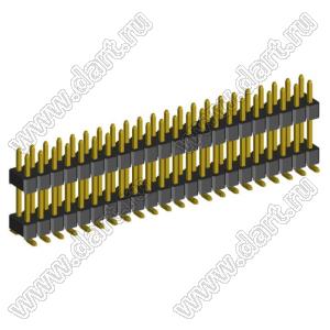 2199SBDI-44G-SM-3580 (PLLHD1.27-44S) вилка штыревая открытая прямая двухрядная с двойным изолятором на плату для поверхностного (SMD) монтажа, шаг 1,27x1,27 мм, 2x22 конт.