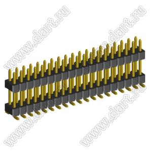 2199SBDI-38G-SM-3580 (PLLHD1.27-38S) вилка штыревая открытая прямая двухрядная с двойным изолятором на плату для поверхностного (SMD) монтажа, шаг 1,27x1,27 мм, 2x19 конт.