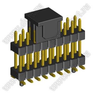 2208SMDI-18G-3090-CG вилка открытая прямая двухрядная приподнятая с направляющими на плату для поверхностного (SMD) монтажа с захватом; шаг 2,00 x 2,00 мм; (2x9) конт.