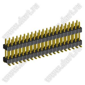 2199SBDI-40G-SM-3580 (PLLHD1.27-40S) вилка штыревая открытая прямая двухрядная с двойным изолятором на плату для поверхностного (SMD) монтажа, шаг 1,27x1,27 мм, 2x20 конт.