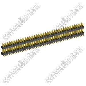 2199SBDI-90G-SM-3580 (PLLHD1.27-90S) вилка штыревая открытая прямая двухрядная с двойным изолятором на плату для поверхностного (SMD) монтажа, шаг 1,27x1,27 мм, 2x45 конт.
